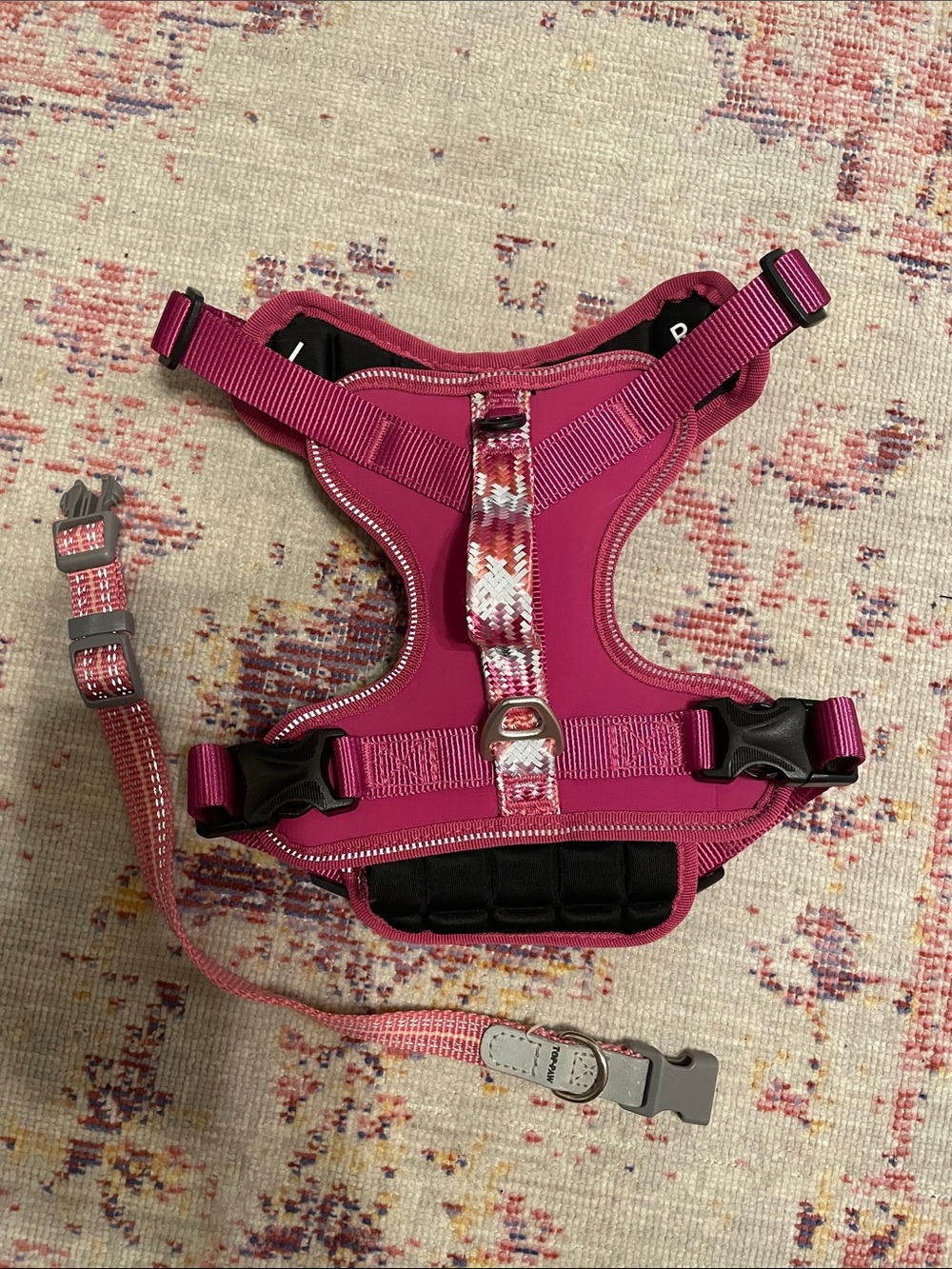 Arcadia Trail Hot Pink Padded Dog Harness with Patterned Handle